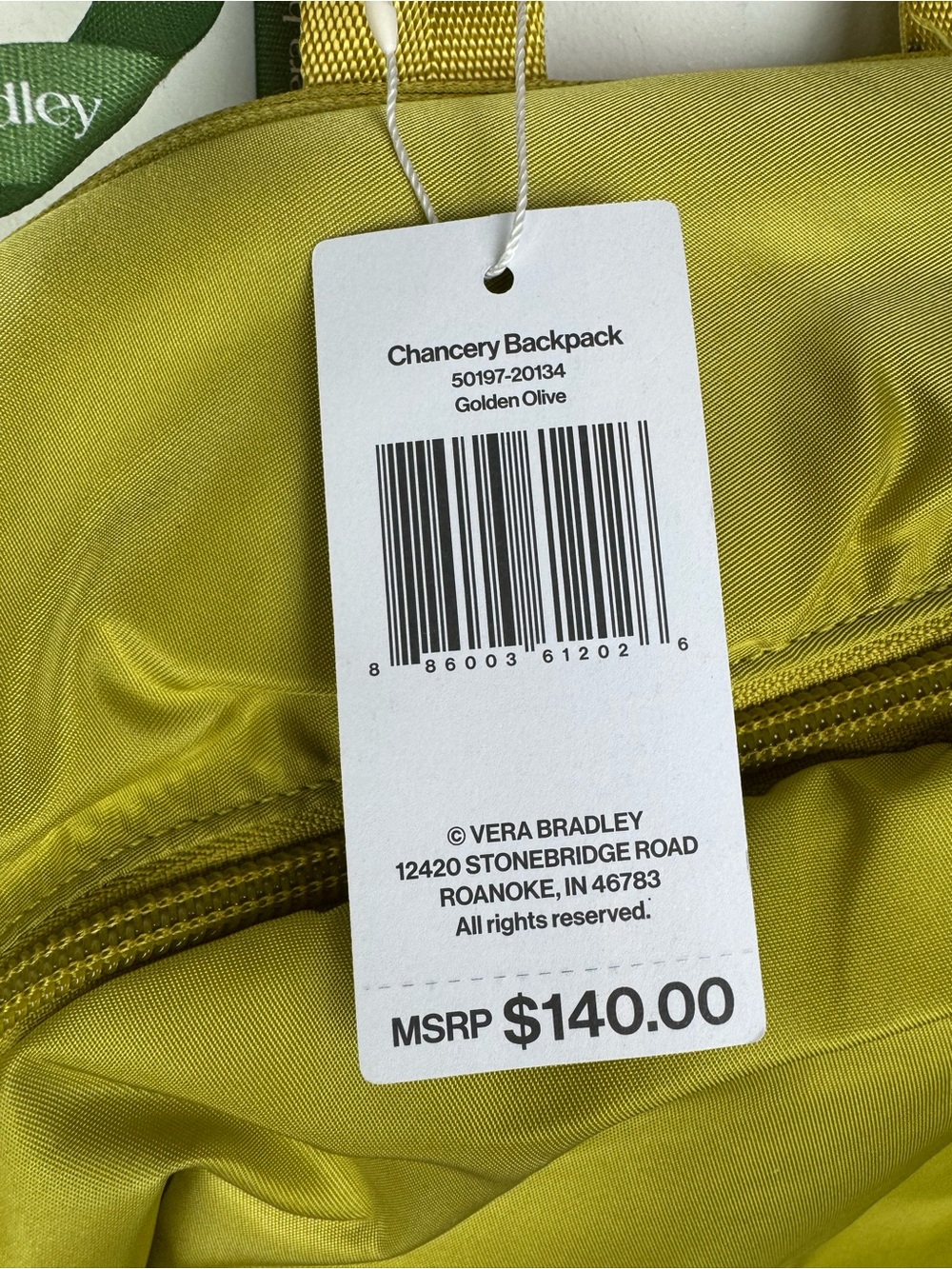 Vera Bradley Chancery Backpack in Garden Olive Color Nylon NEW - Picture 12 of 13